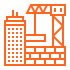 Construction Icon Image in orange on a transparent layered background, representing the building industry.