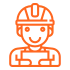 Construction worker image icon in orange on a white background for construction industry branding.