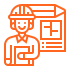 Construction worker icon wearing a hard hat on a layered background design